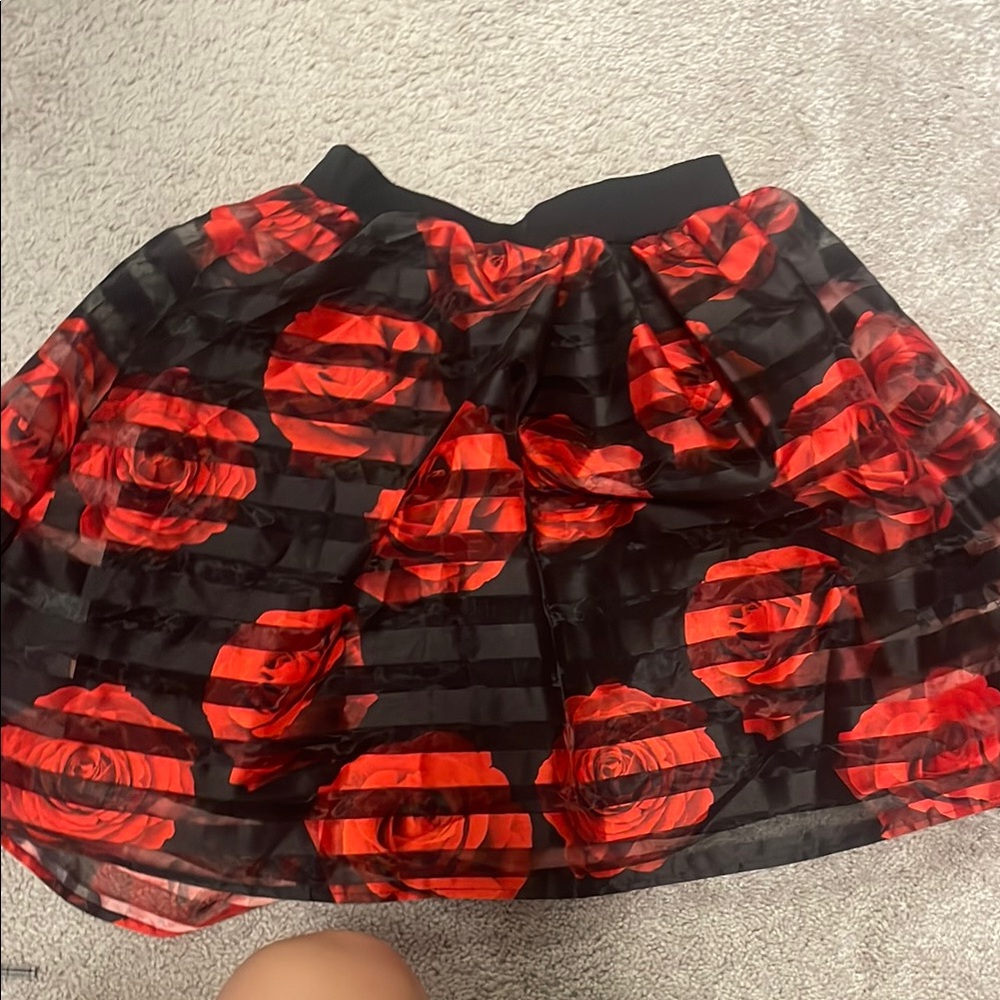 Elegant Black and Red Floral Skirt
